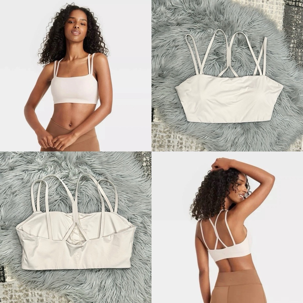 Women's Square‎ Neck Strappy Sports Bra - JoyLab - Large- Beige